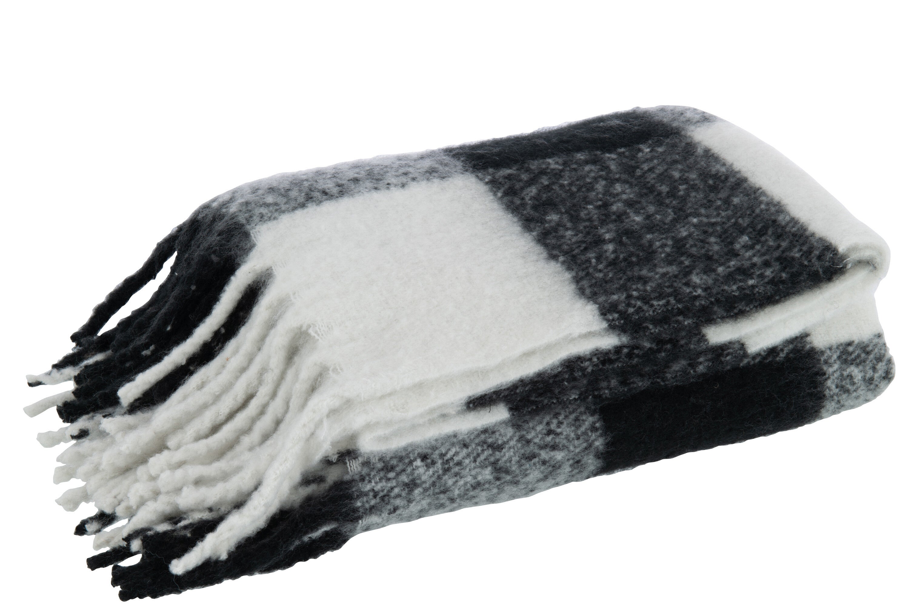 J-Line plaid Tegels - polyester - zwart wit - 152 x 127 cm