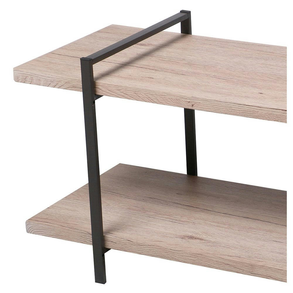 DOCK - Meuble de télévision bois MDF et métal noir 2 étages