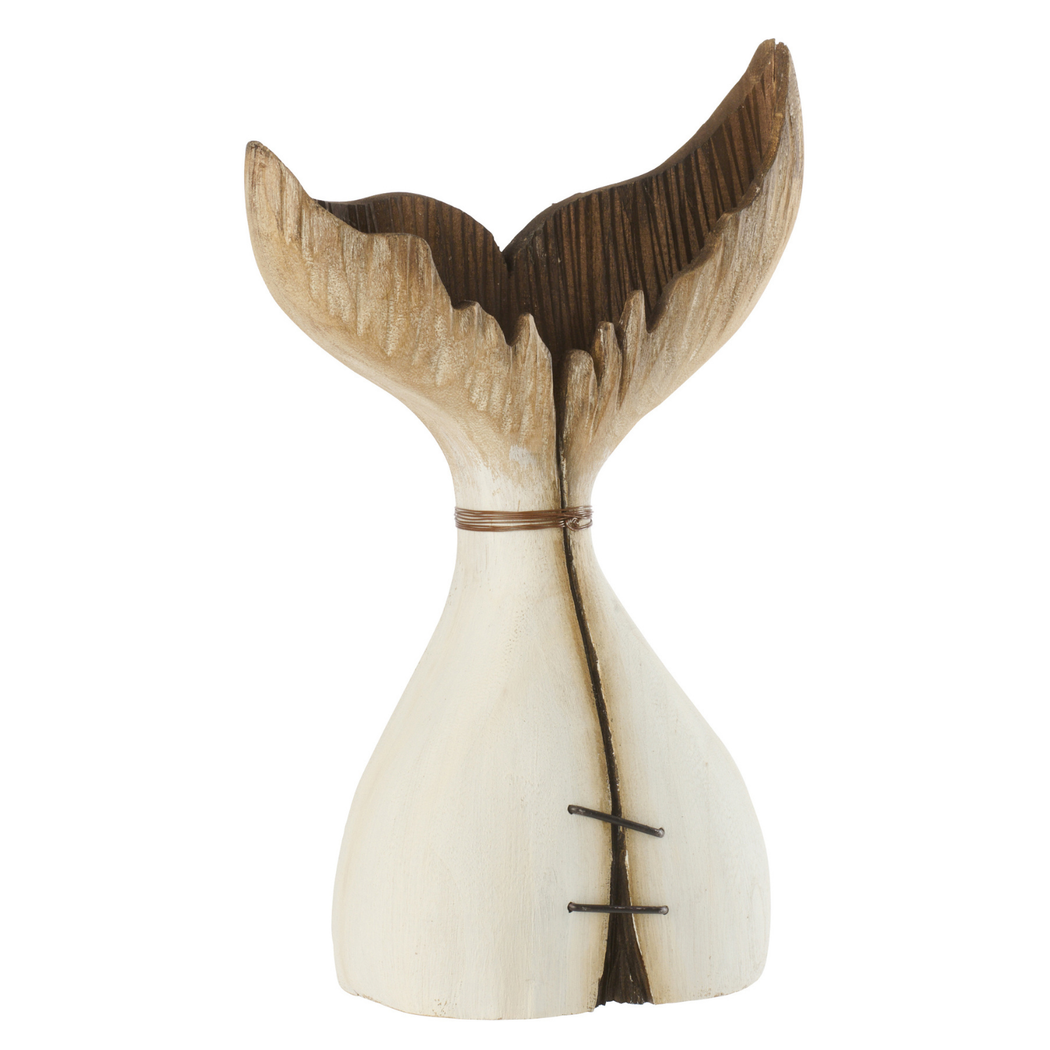 J-Line decoratie Walvis Staart - hout - naturel/wit - large