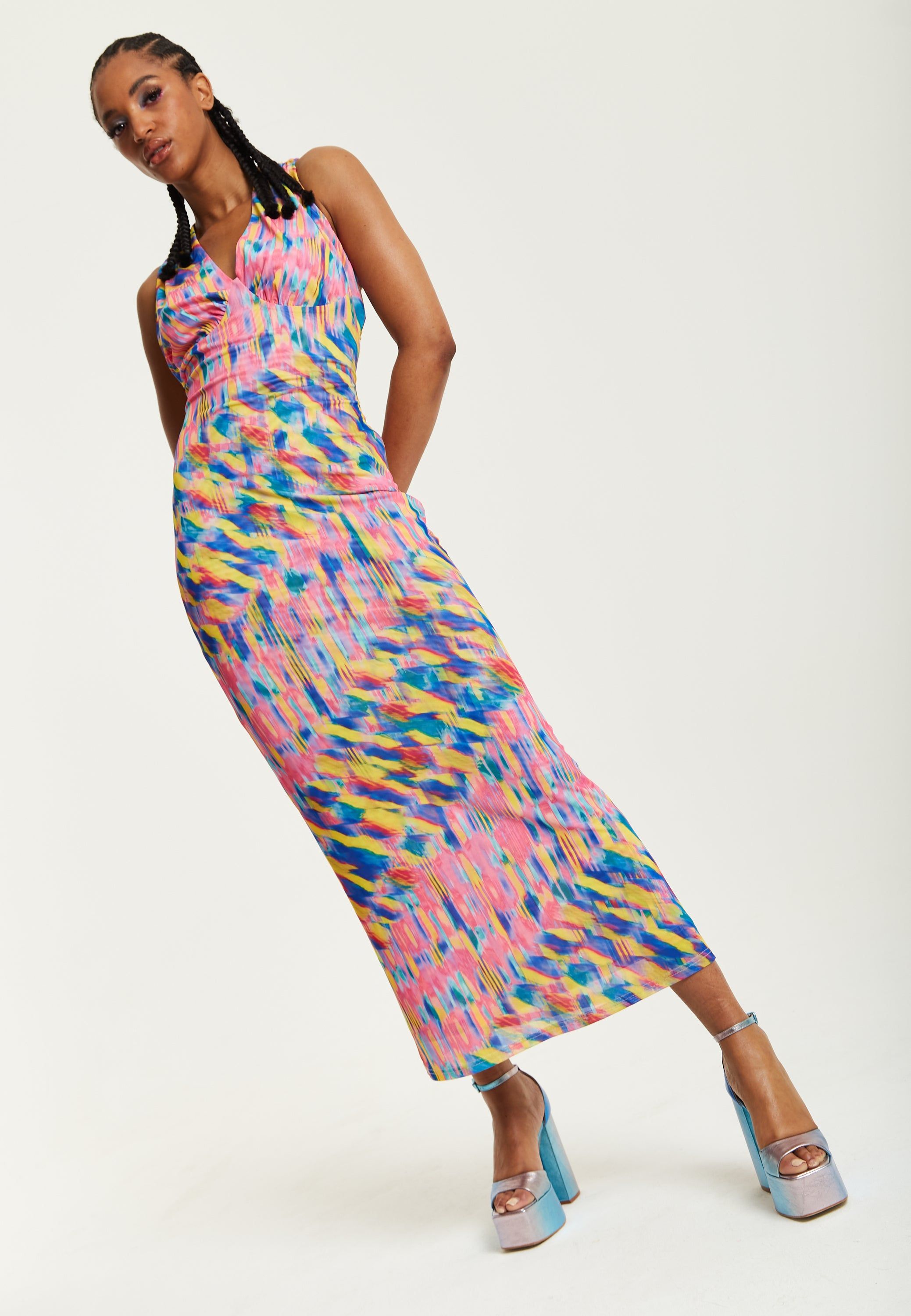 House of Holland Pink Maxi Dress With Multicolour Rainbow Print