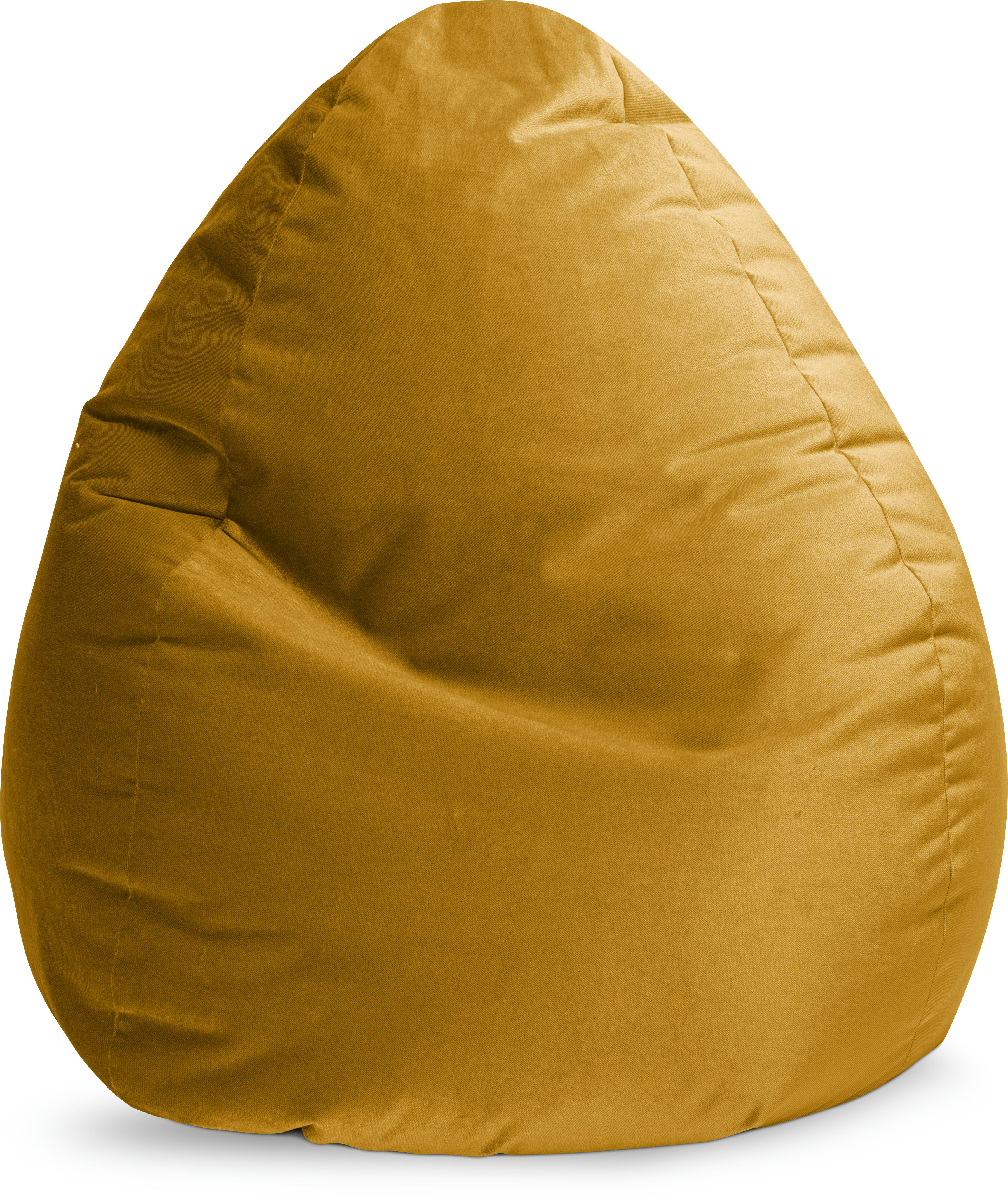 MARLA - Pouf poire XXL d'intérieur aspect velours moutarde 80x130cm