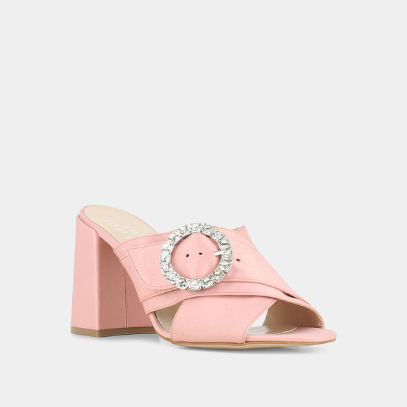 Mules en textile roseà boucle et talon | CHARLES