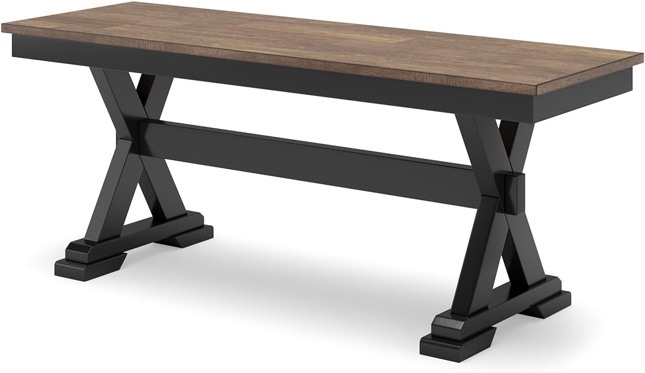 Signature Design by Ashley Wildenauer Farmhouse 50 Dining Bench, Dark Brown & Black