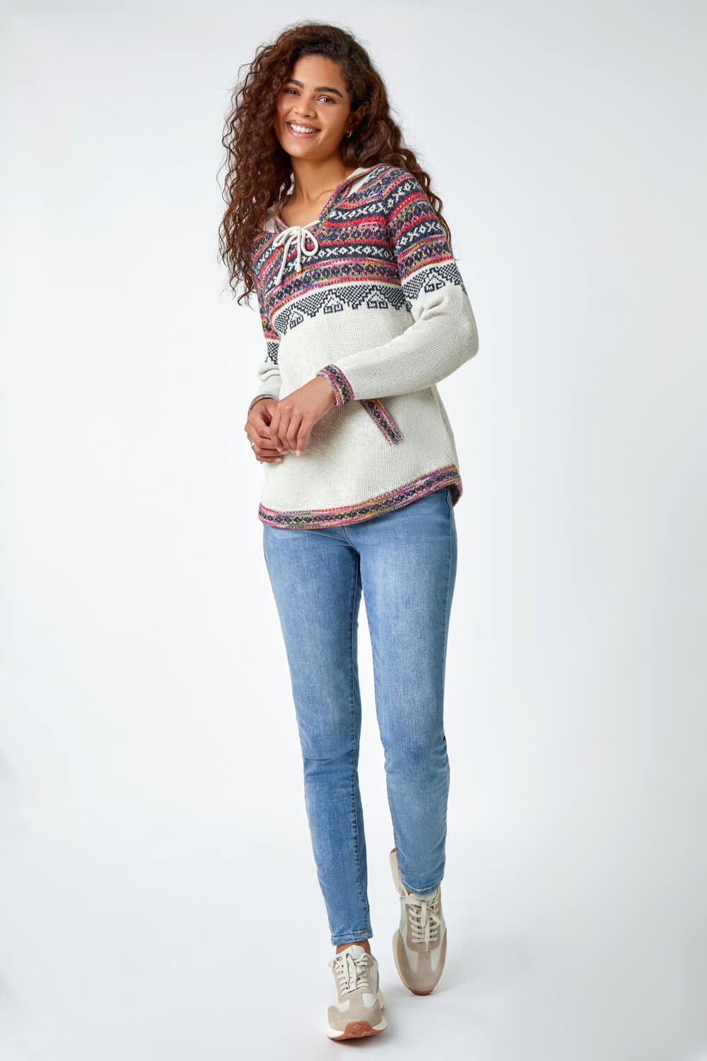 Roman Nordic Print Knitted Hooded V-Neck Jumper