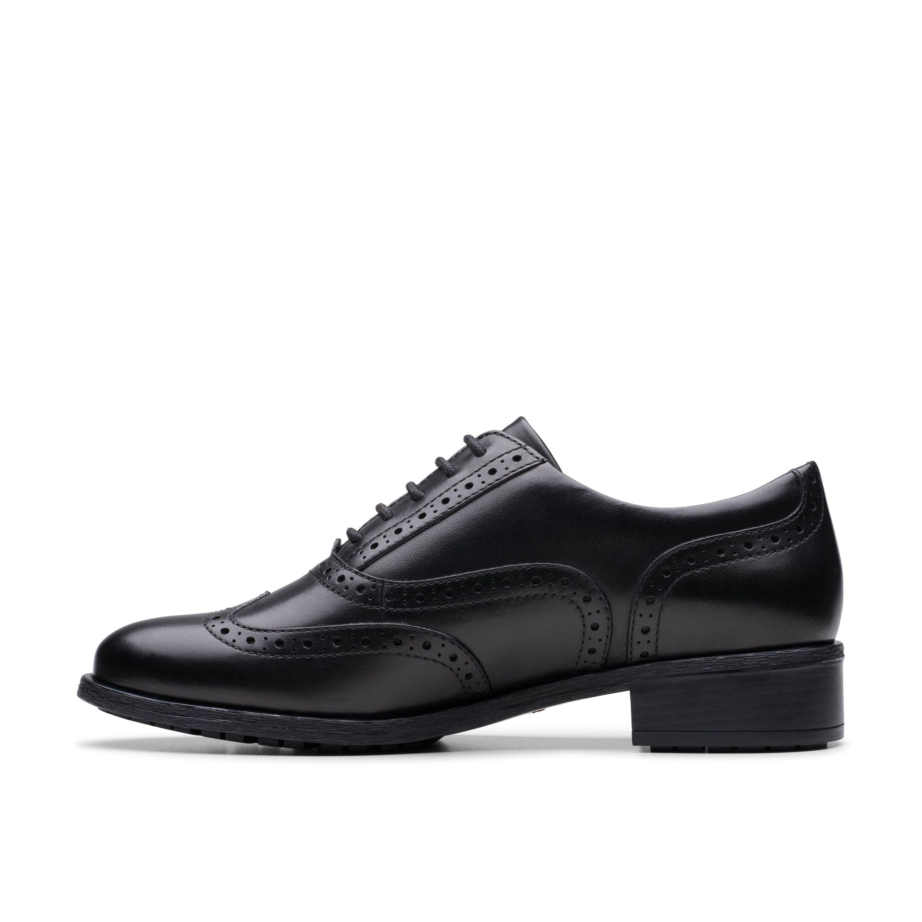Clarks Havisham Oak Black Leather Brogues,Lace Up