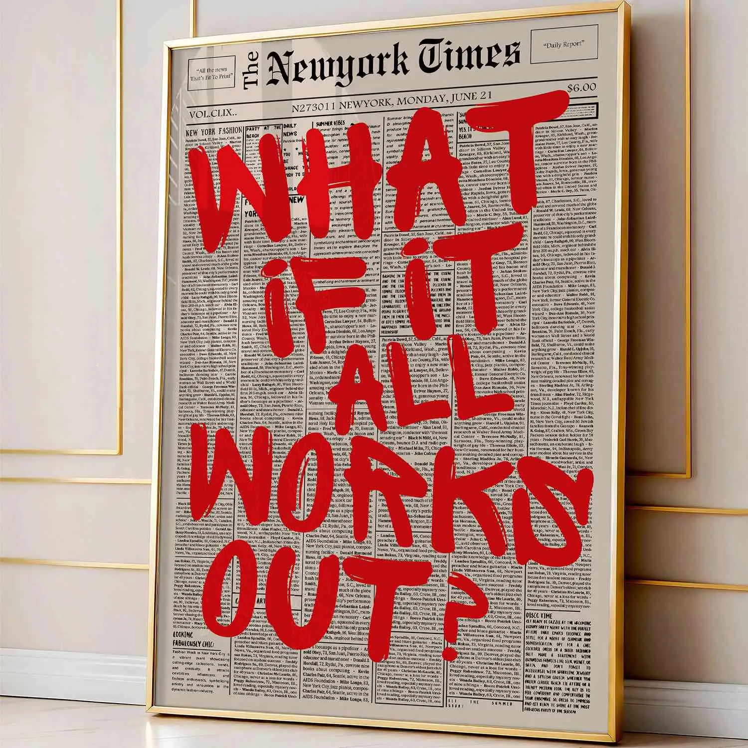 Retro What If It All Works Out Newspaper Print, Typography Poster, Trendy Wall Art, Motivational Poster, Digital Print, What If Poster Print