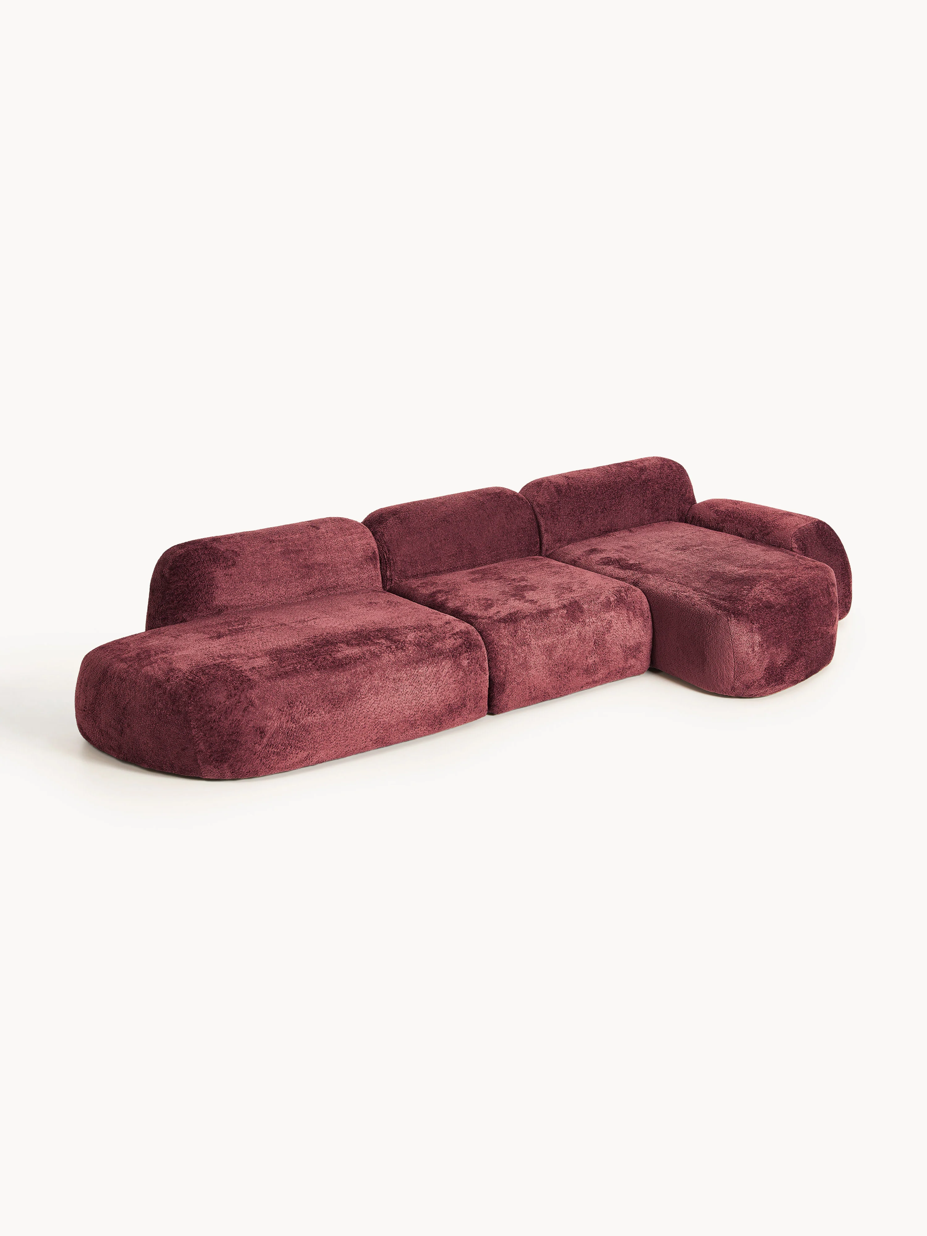 Modulares Ecksofa Wolke (4-Sitzer) aus Teddy-Bouclé mit Chaiselongue