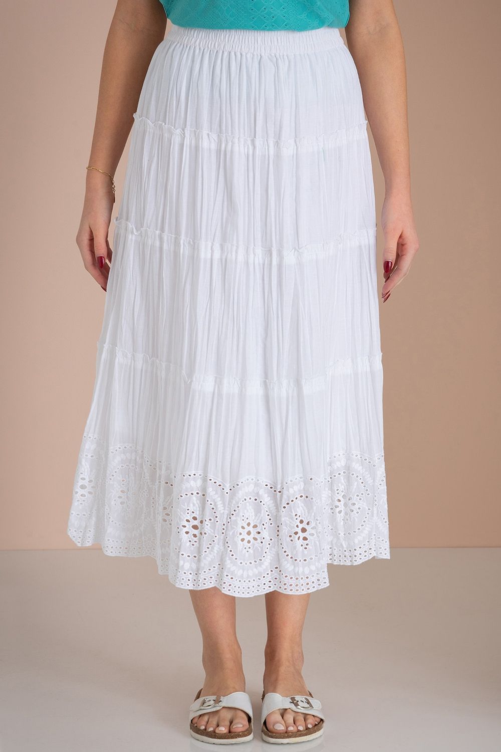 Klass. Embroidered Boho Cotton Midi Skirt