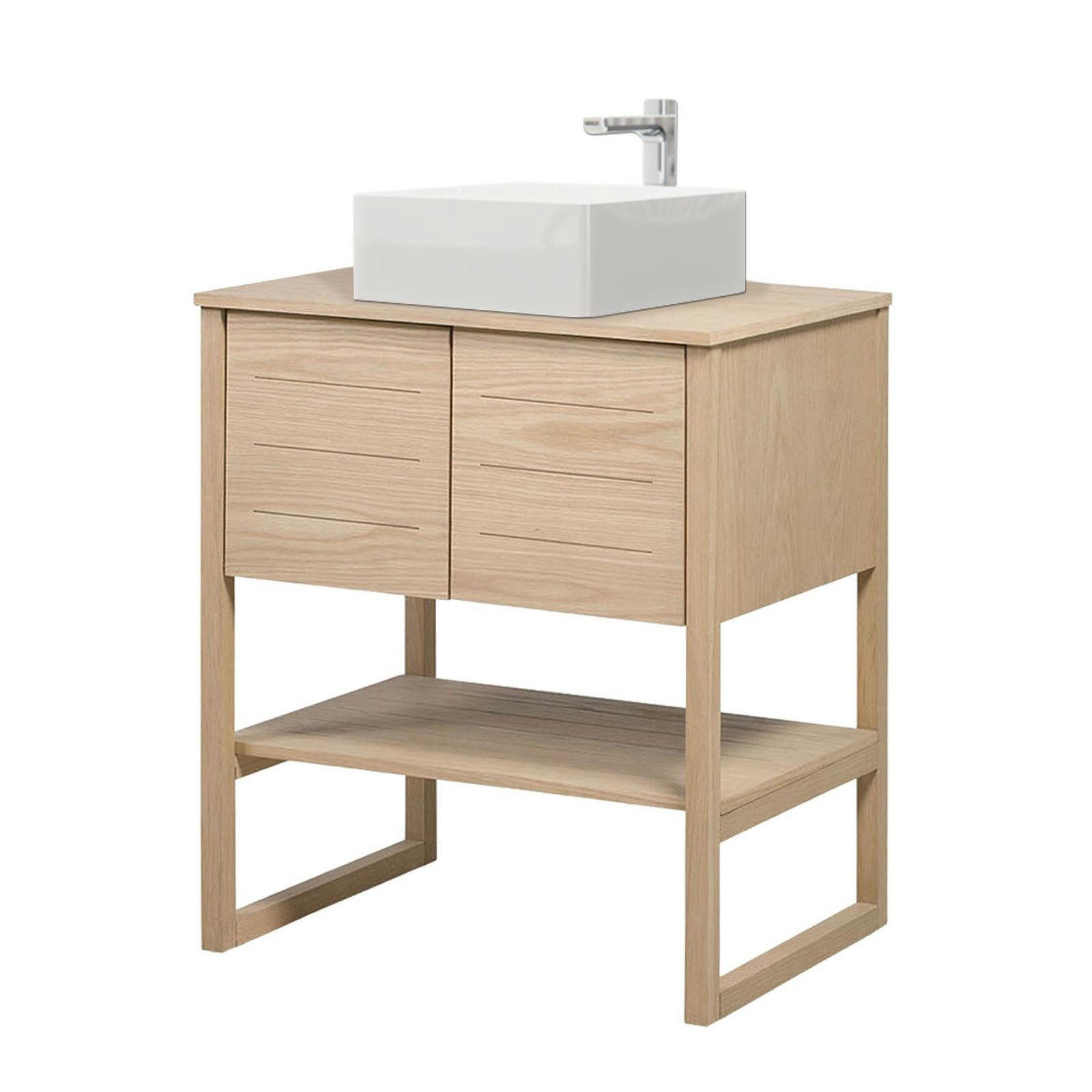 ATOLL - Meuble salle de bain Chêne naturel 70 cm  + Vasque carrée 36 cm