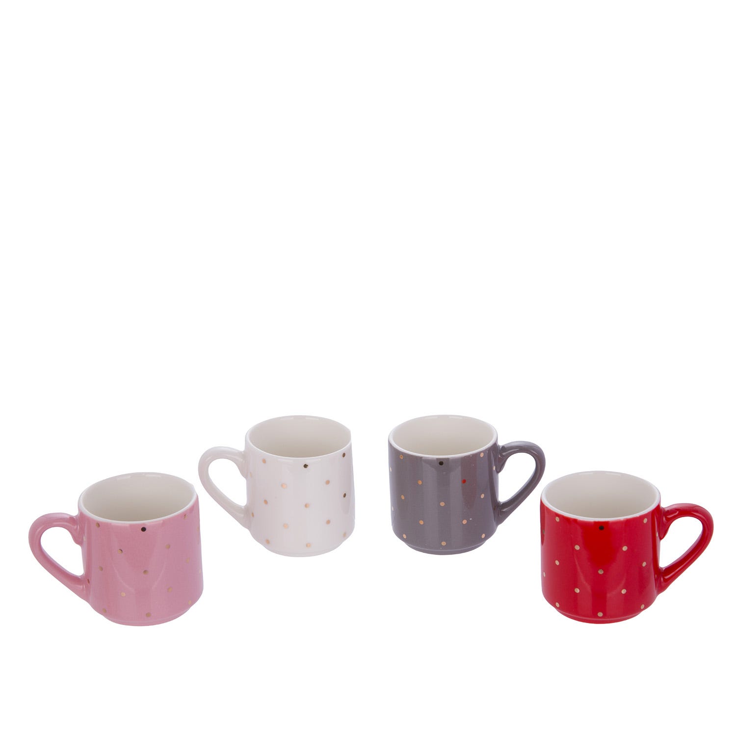 Set 4 tazzine caffè colorate pois porcellana con stand