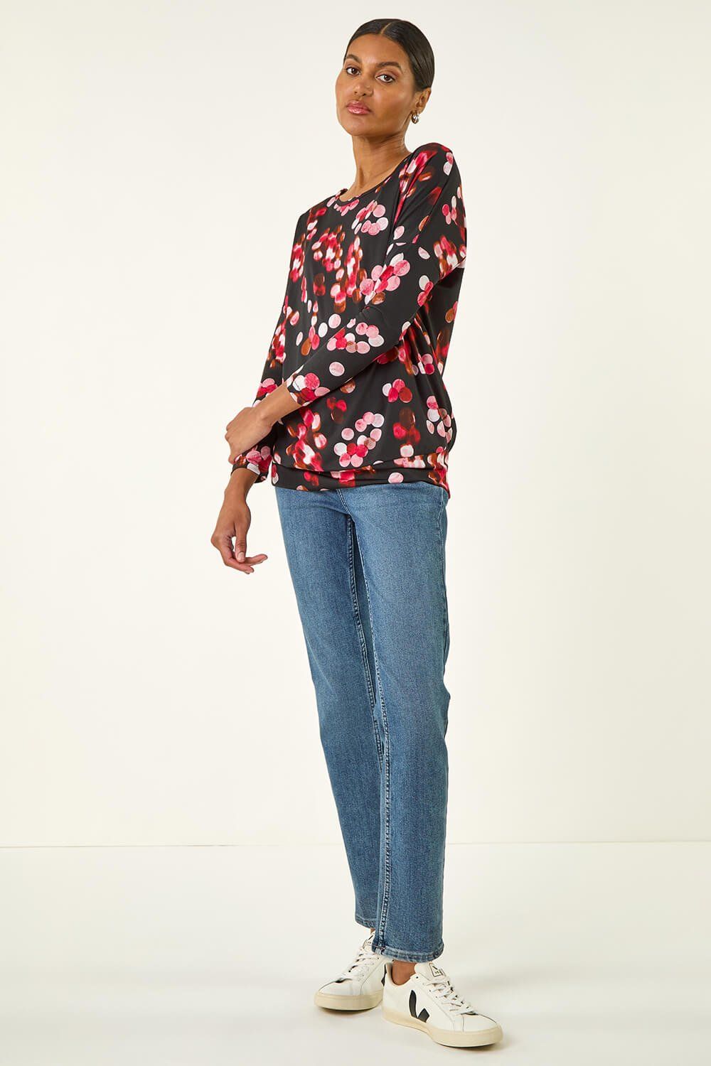 Roman Spot Print Band Hem Top