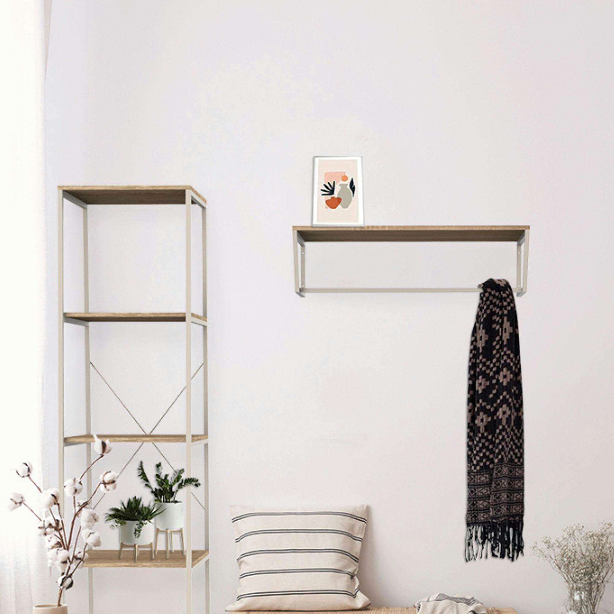 - Étagère murale en métal avec aspect chêne, beige, 80x36x22cm