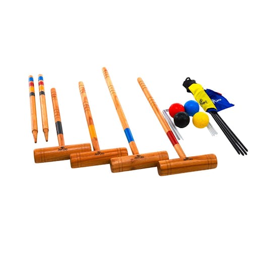 Premium Wooden Family Croquet Ball Mallet Game 4 Player Set
