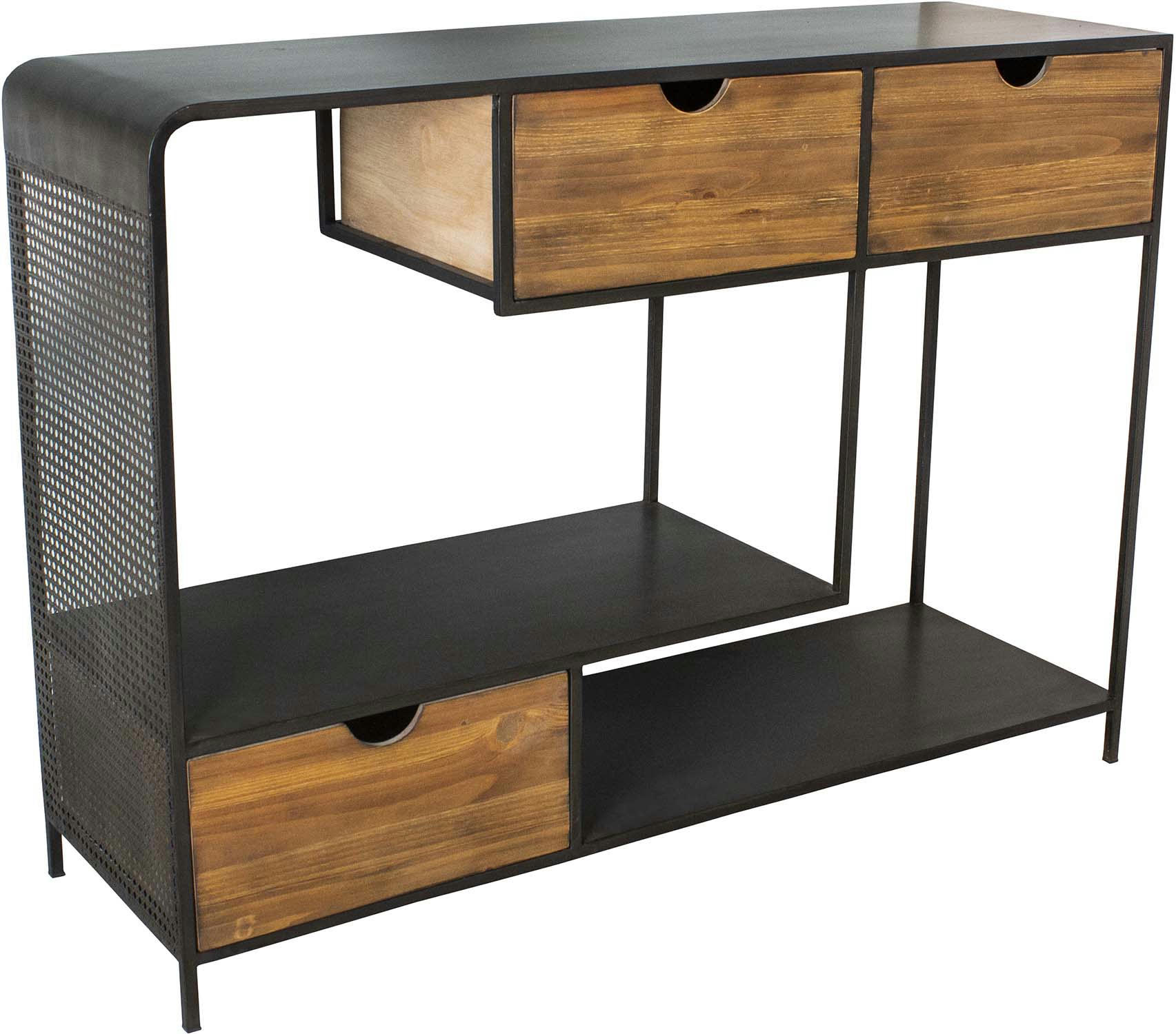 - Console industrielle en fer et bois 3 tiroirs