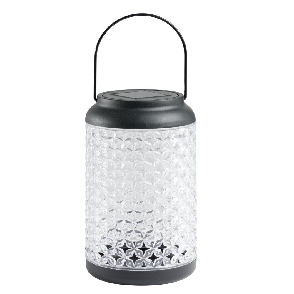Lanterne solaire décorative plastique effet verre texturé Ø12,5xH20cm