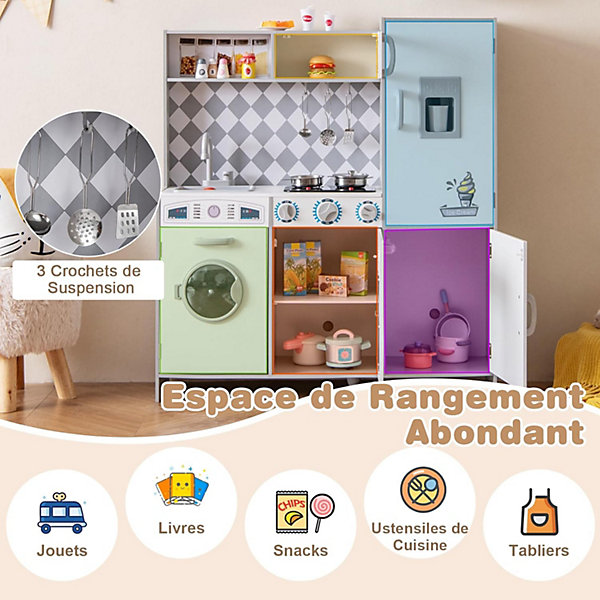 Cuisine Enfant avec Lumières et Sons, avec Machine à Glace, évier, Four, Micro-Ondes, Lave-Linge (Blanc)