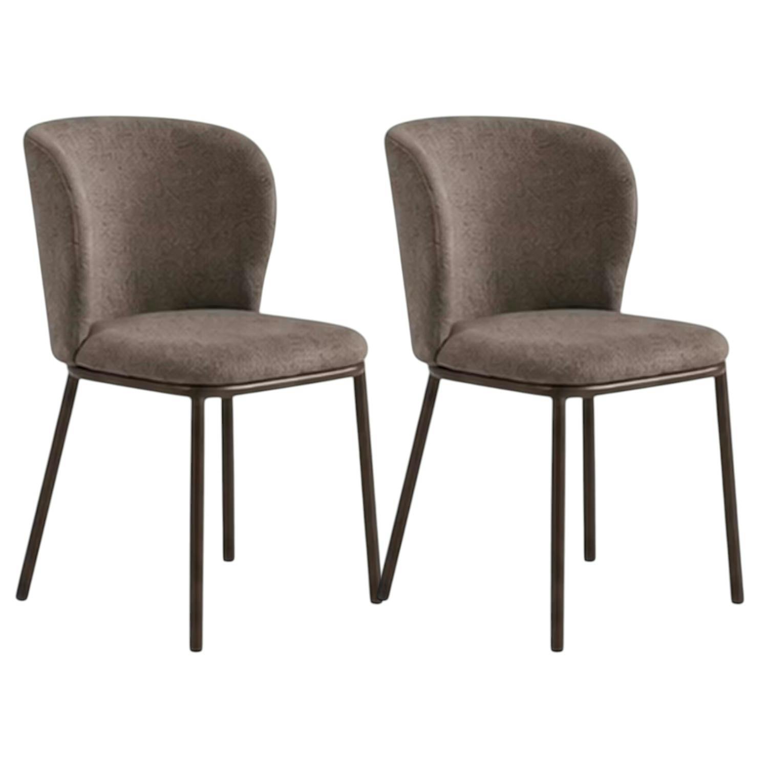 Chaise marron dossier courbe pieds bronze (x2) AUREN