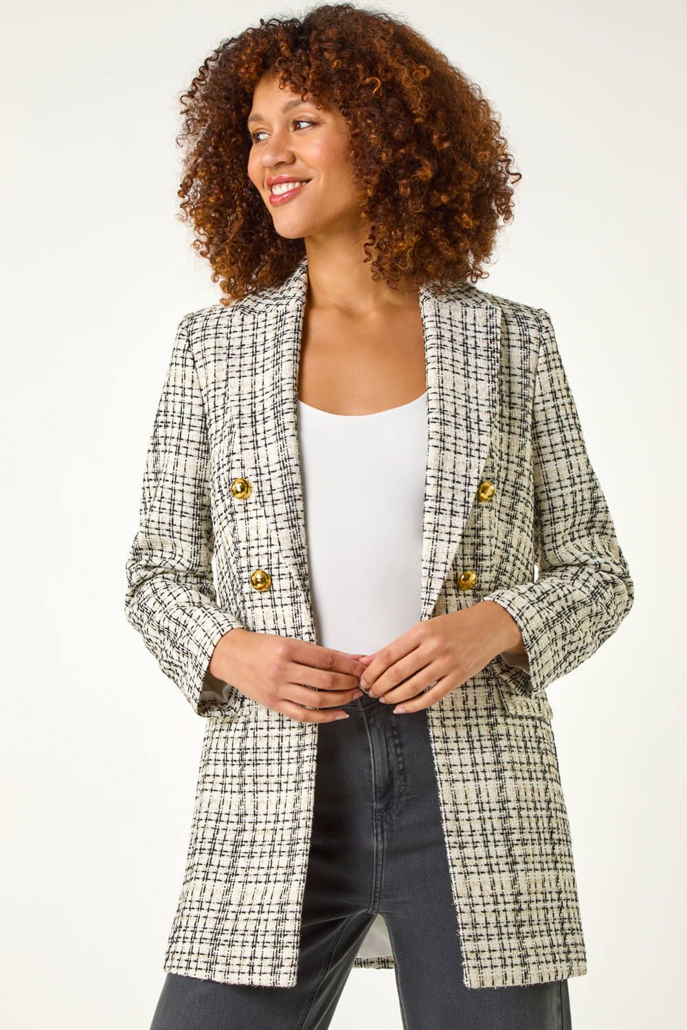 Roman Longline Checkered Boucle Jacket