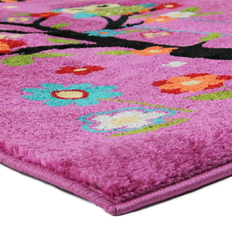 FUJI - Tapis toucher laineux chouettes sur un arbre rose 100x150