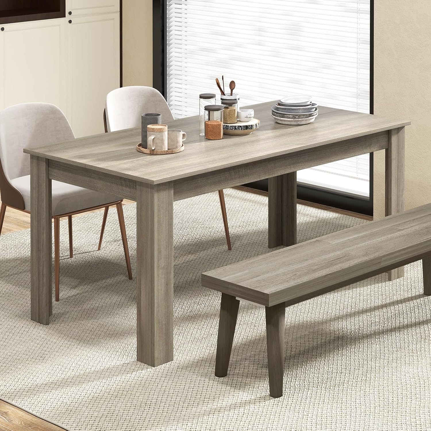 Giantex Large Farmhouse Dining Table - 63 L x 31.5 W x 30 H, 330LBS Capacity, Center Table for Living Room, Home Office, Kitchen, Dinette, Dinner, Oak