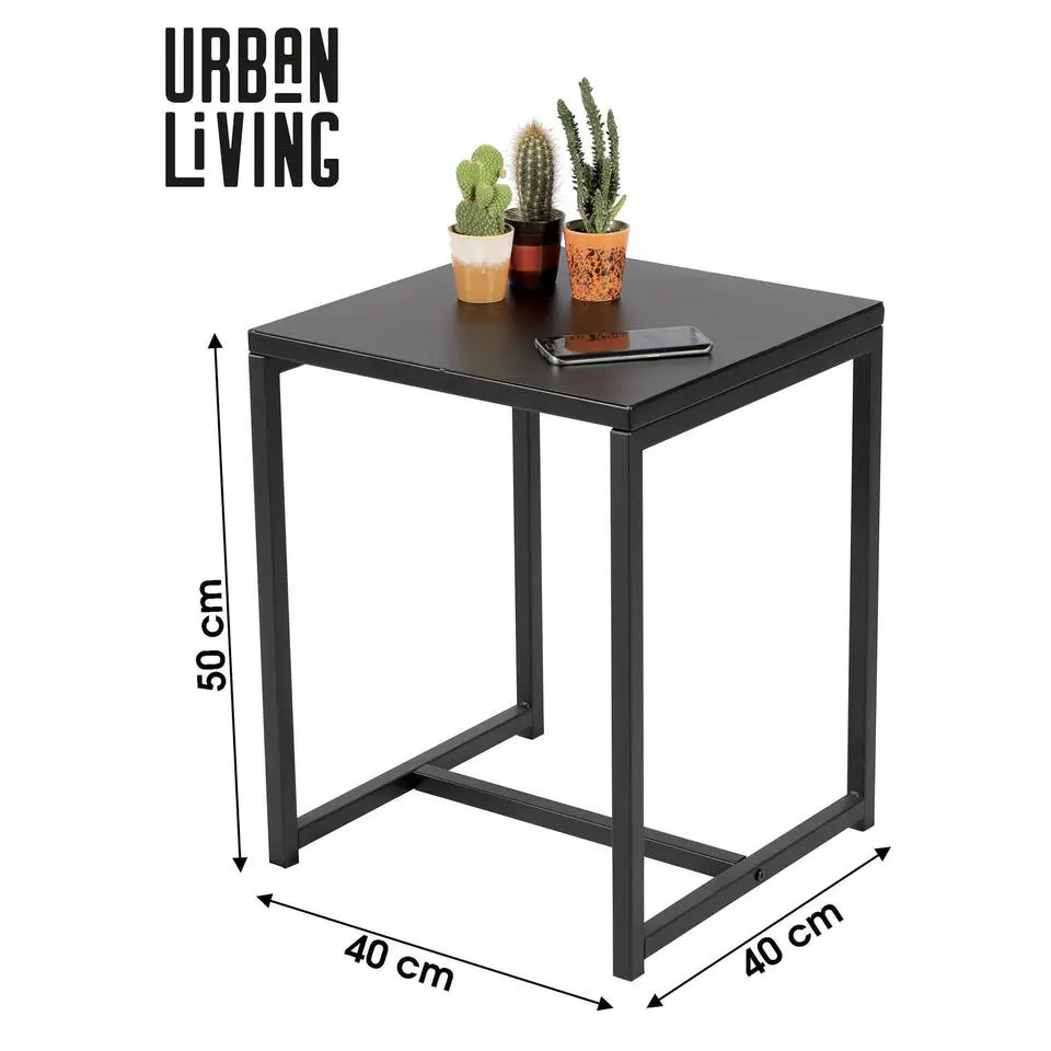 Urban Living Bijzettafel/salontafel - zwart - 40 x 40 x 50 cm