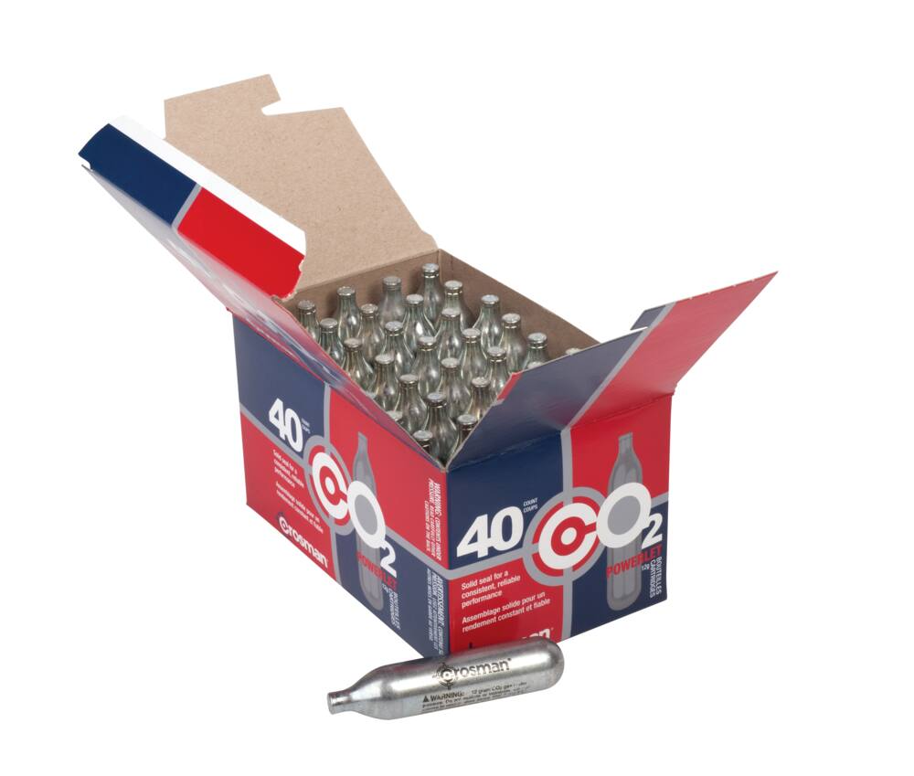 Crosman® CO2 12G Powerlet for Use with Gas-Powered Guns, Snug Fit, 40-pk