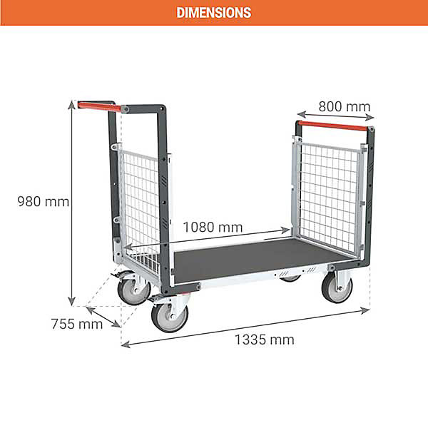 Chariot modulaire grillagé 2 côtés - Plateau antidérapant 1080x755mm- Charge max 500kg - 806724662