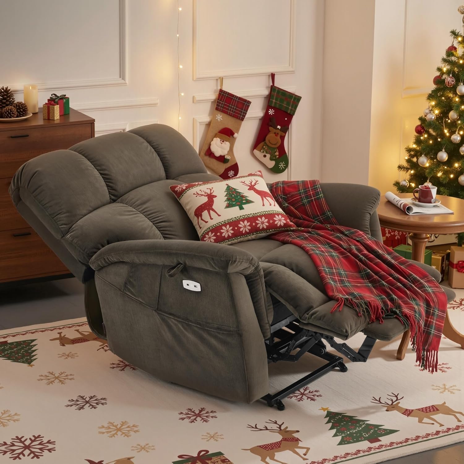 MCombo Large-Wide Dual Motor Power Lift Recliner Chair, Massage and Dual Heating for Elderly People, Infinite Position, Fabric R7166 (Coffee)