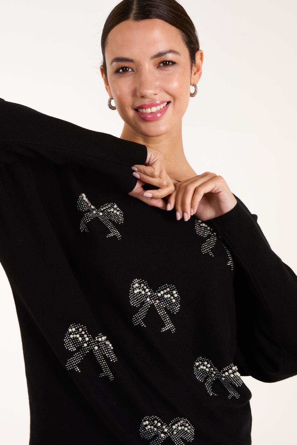 Blue Vanilla Embellished Bows Knitted Jumper