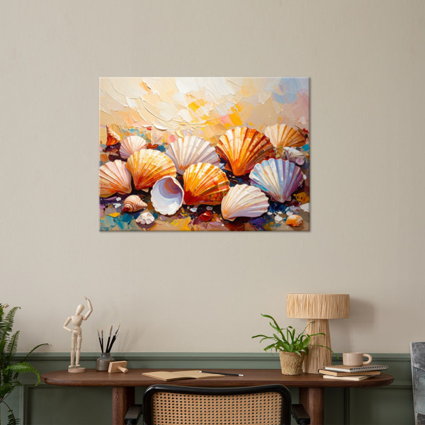 Obraz do salonu łazienki, Kolorowe Muszle Plaża imitacja farby 30x20