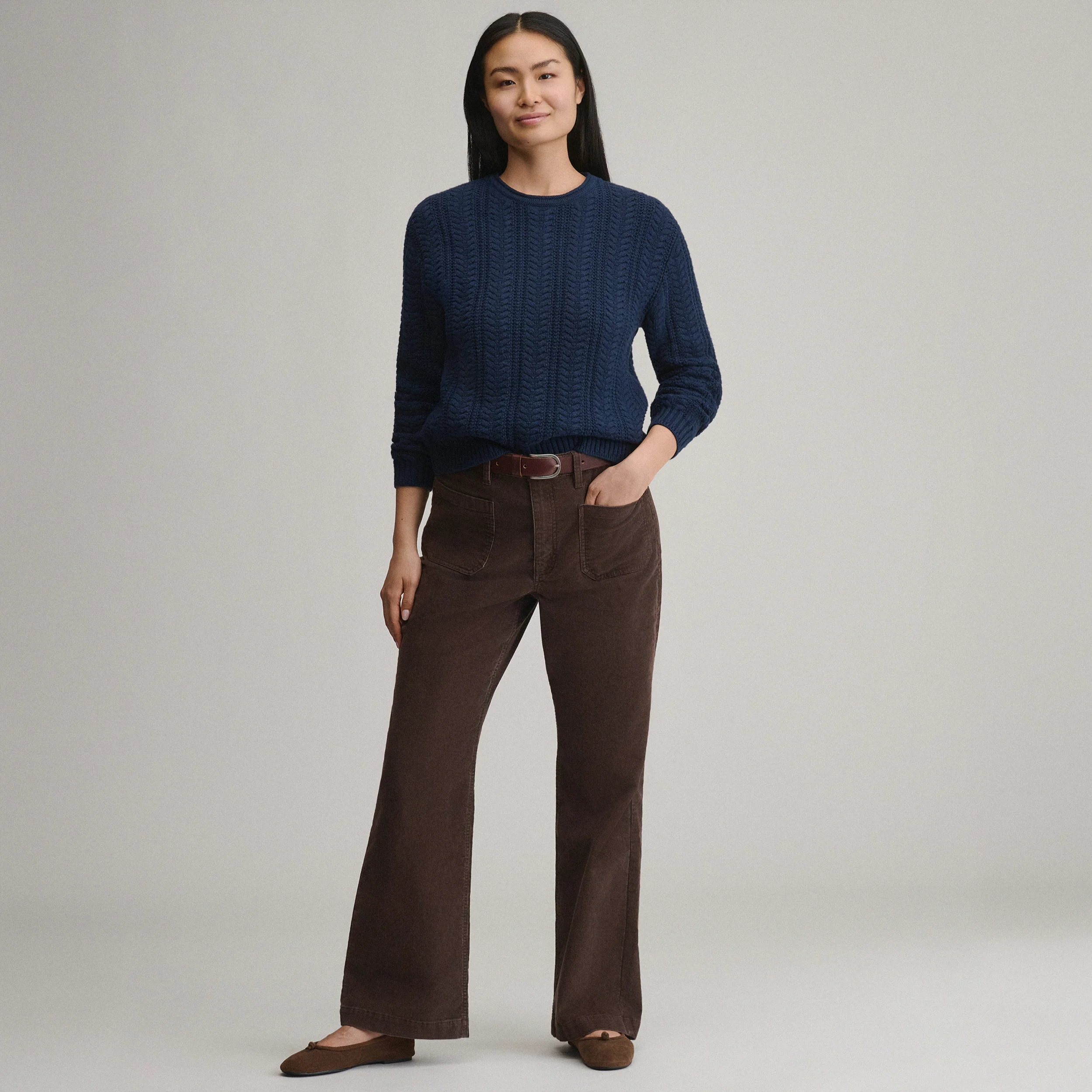 Women's Cotton Cable Crew Sweater
