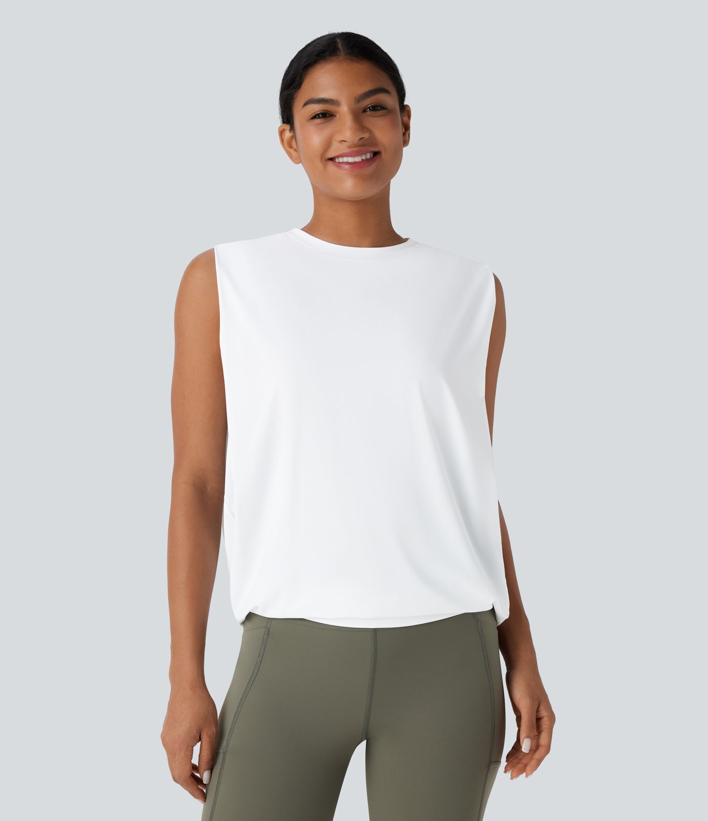 Débardeur de yoga col rond froncé, tissu rafraîchissant - Protection UPF50