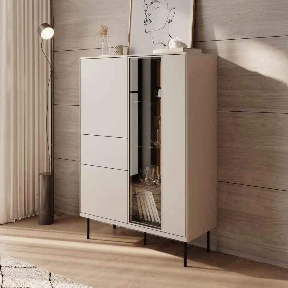 Meubella - Estrella 2 - Vitrinekast - Beige - 98x41x140 cm