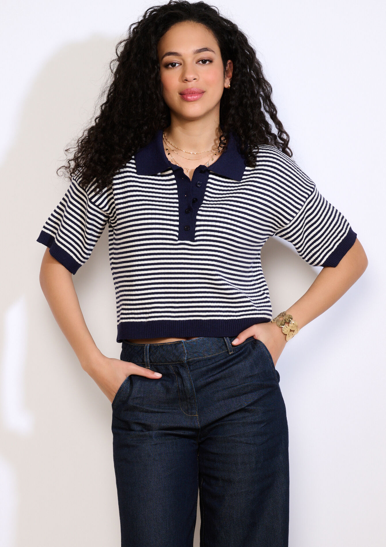 Gestreepte cropped polo