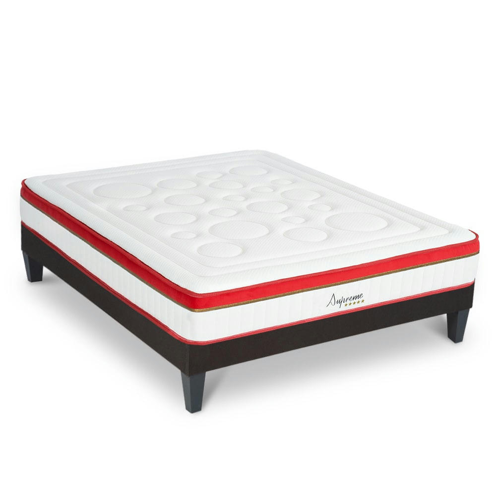 SUPREME - Ensemble Matelas à Mémoire de forme h24cm et sommier gris 160x200