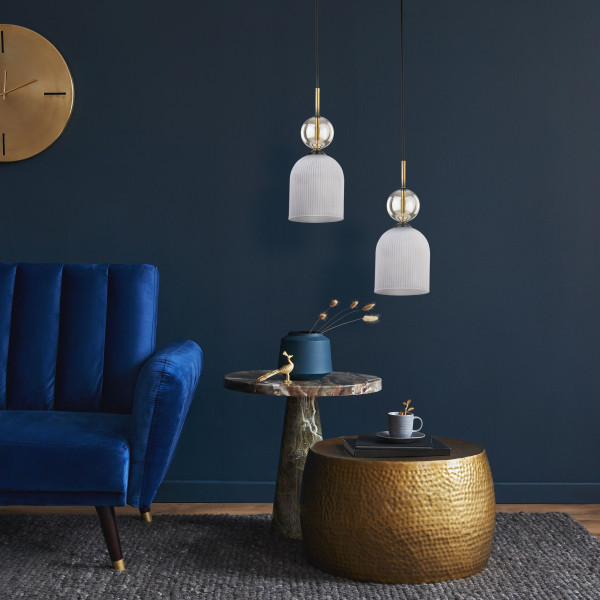 Lampa Wisząca Tk Lighting Sophia Koniakowa Kulka Biały Ryflowany Klosz