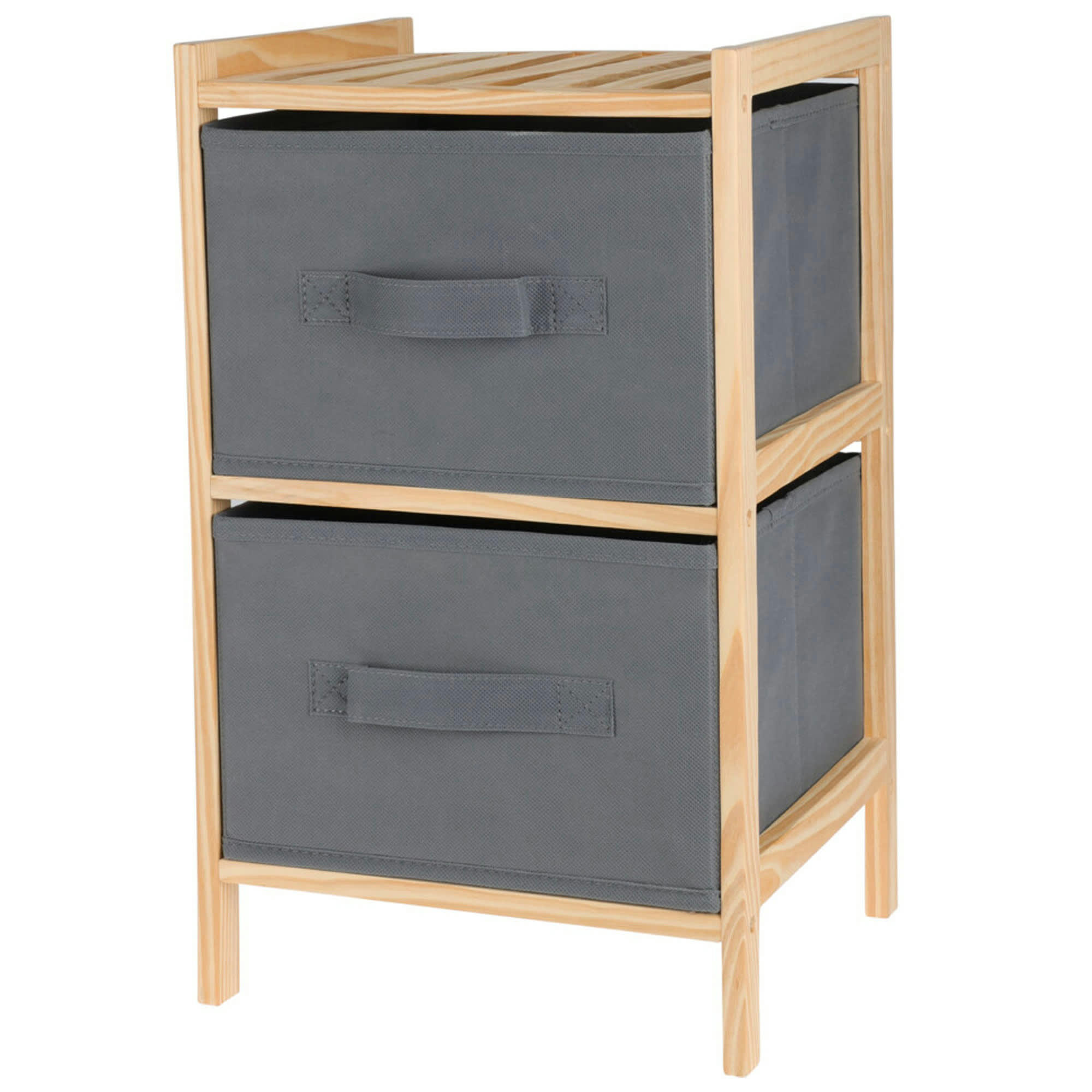 - Table de chevet en bois avec 2 tiroirs gris en toile 27.5x25.5x46cm