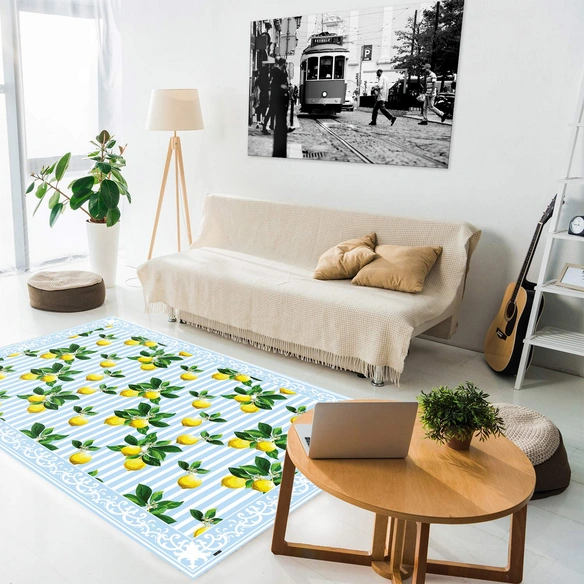 Vinyl Teppich »Fortuna«, BxL:203 cm x 136 cm, blau|weiß|gelb