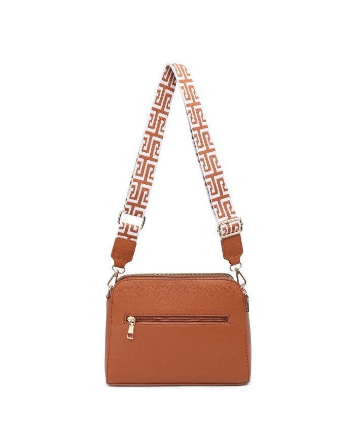 JFY Triple Zipped Sections Canvas Strap Cross Body Bag