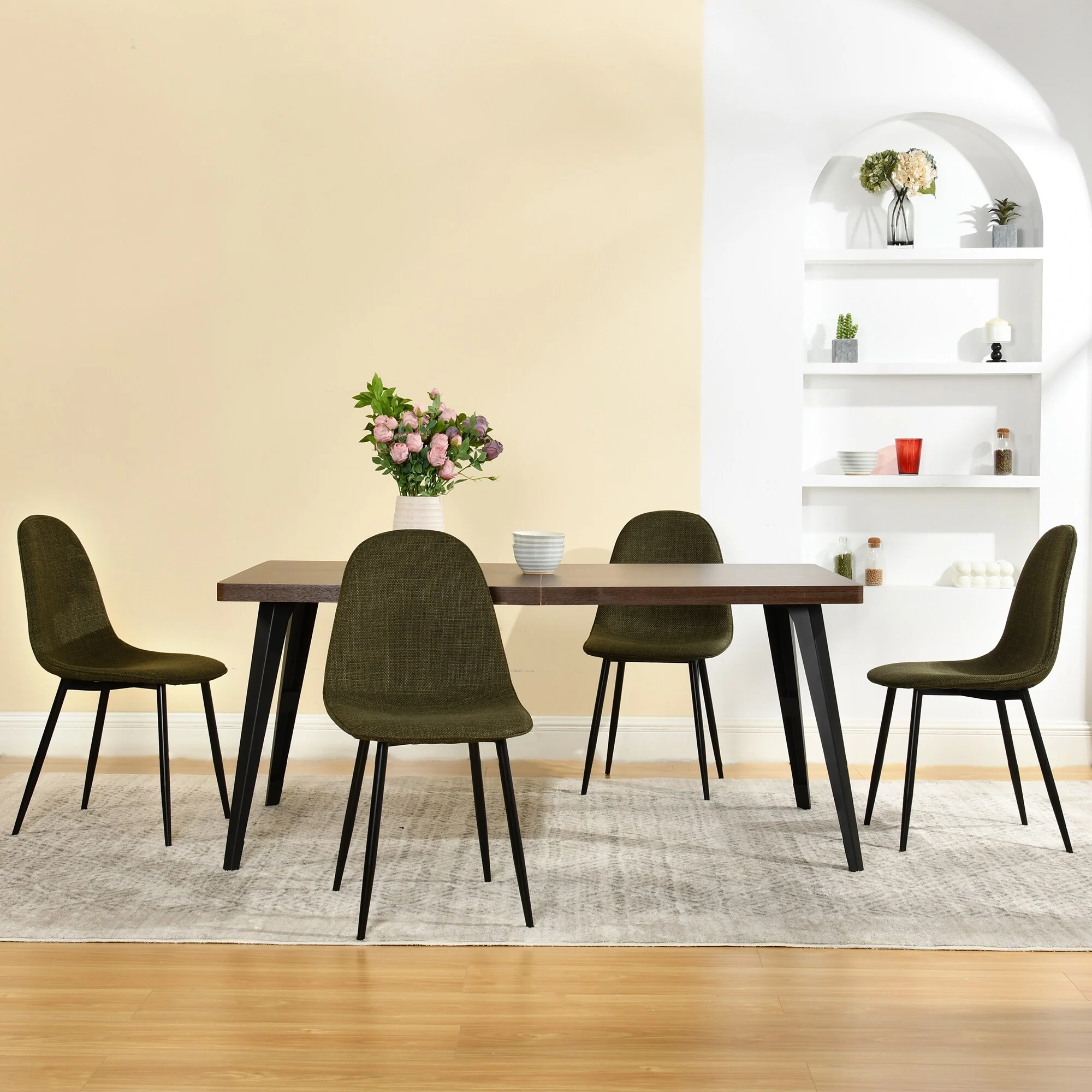 Homy Casa 5-Piece Dining Room Set with Modern Brown Table and 4 Upholstered Side Chairs