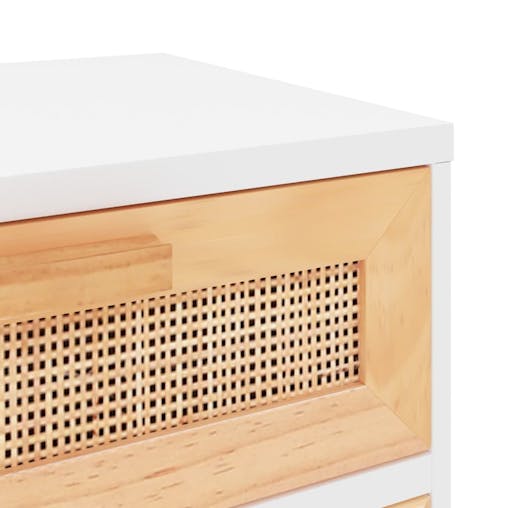 NNEVL Bedside Cabinets 2 pcs White Solid Wood Pine and Natural Rattan