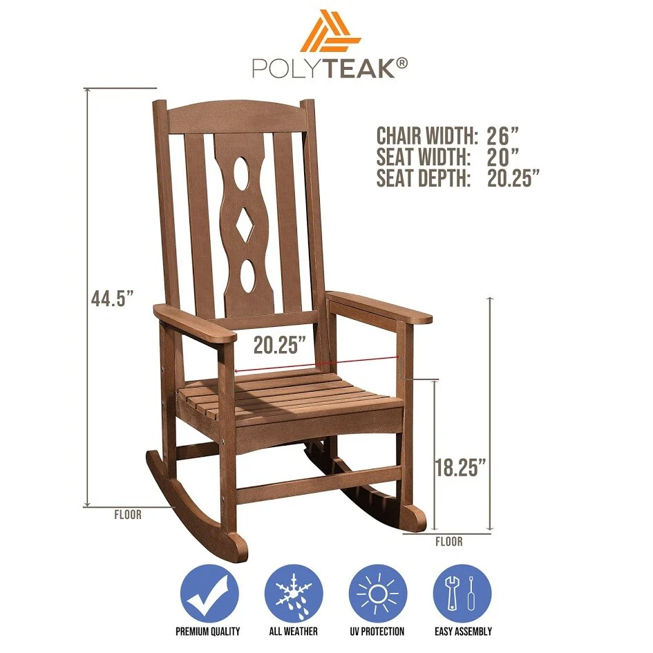PolyTEAK Curved Poly Lumber Outdoor Rocking Chair, Weather Resistant