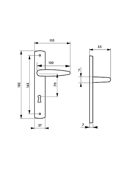 Ensemble de poignées pour porte intérieure Ares trou de clé, carré 7mm, entr'axes 165mm, chromé - THIRARD