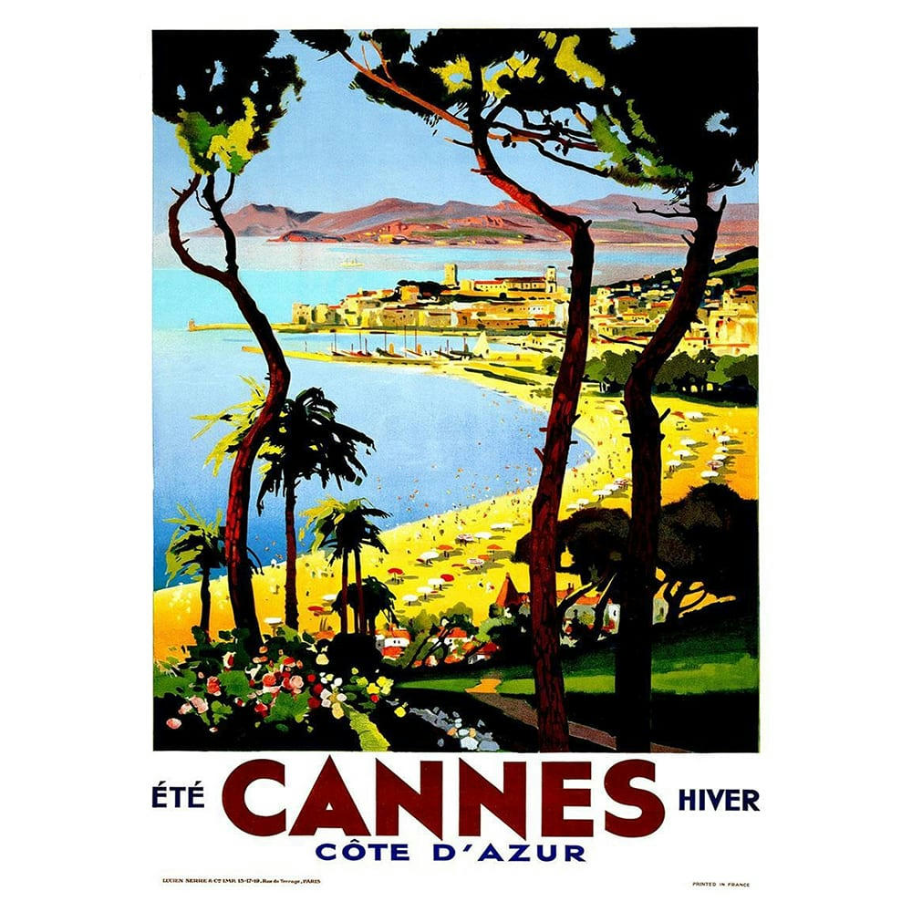 - Tableau affiche touristique vintage Cannes Côte D'Azur 50x70cm