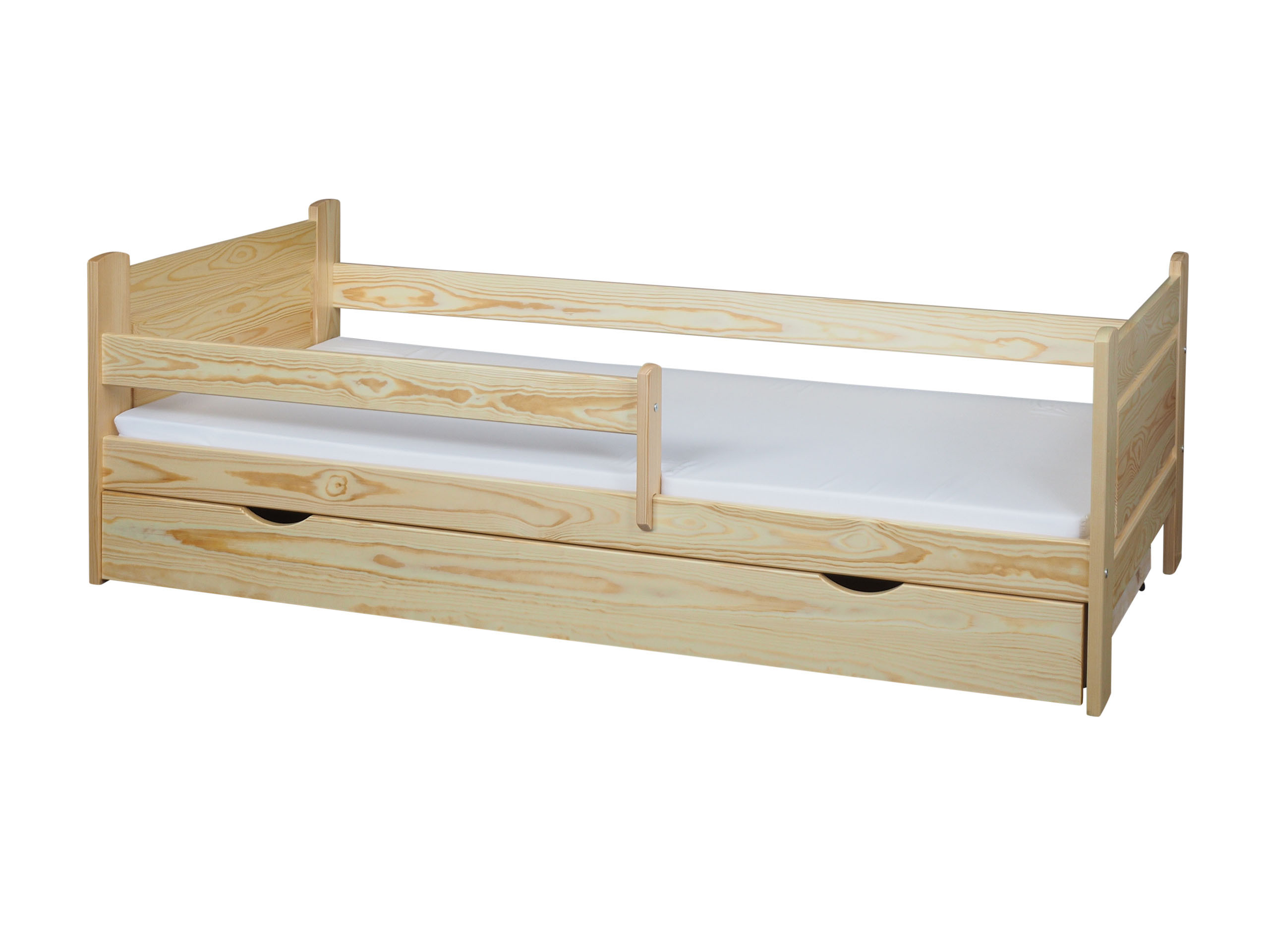Łóżko Nubo 80x180 cm drewniane z szufladą, kolor sosnowy