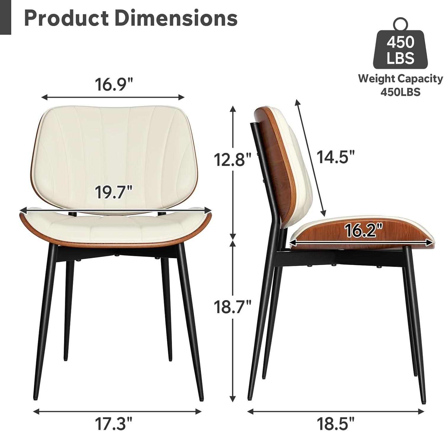 Dining Chairs Set of 4, Mid Century Modern Dining Room Chairs, Upholstered Faux Leather Kitchen Chair with Walnut Bentwood Back for Kitchen Dining Room Living Room, Beige