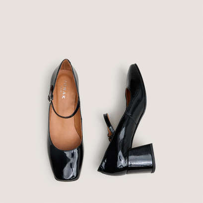 Babies à talons carrésen cuir verni noir | ALIENOR