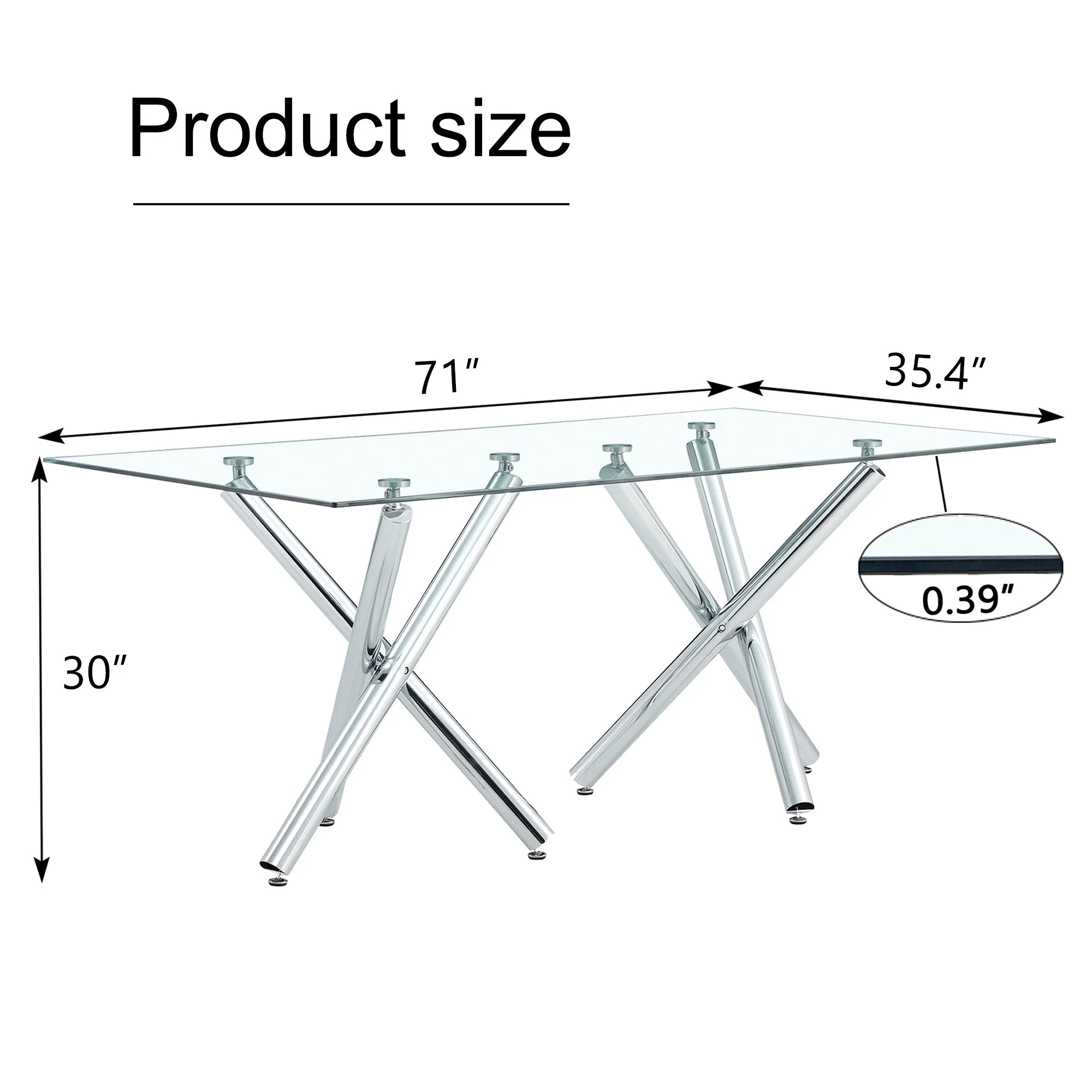 Large Modern Rectangular Glass Dining Table For 6-8 With Tempered Glass Tabletop And Chrome Metal Legs