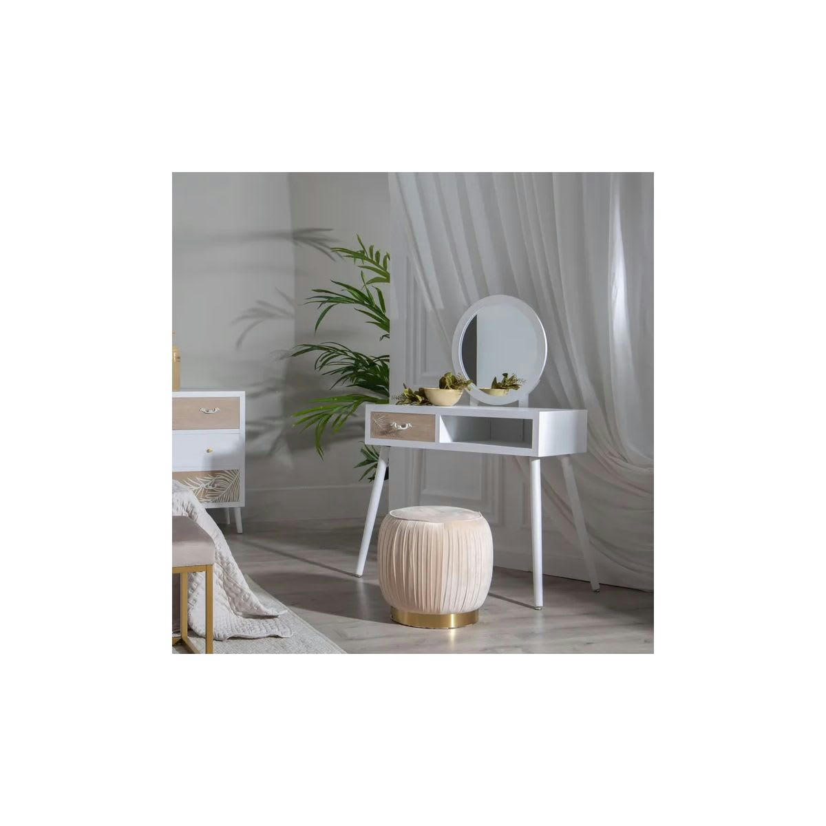 DELLA - Coiffeuse  1 tiroir avec miroir bois massif