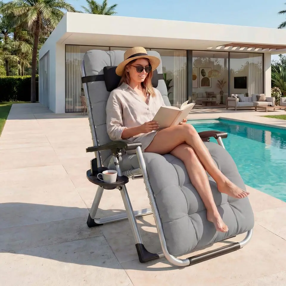 tectake - Ligbed Cloud inklapbaar, traploos verstelbaar, Lichtgrijs